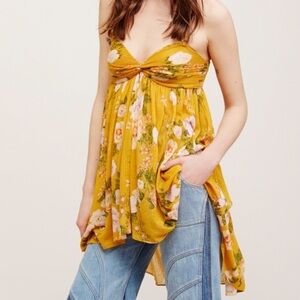 Free People Mirage Mustard Floral Tunic Top Y2K Dress